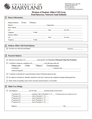 University of Maryland Student Affairs Gift Form