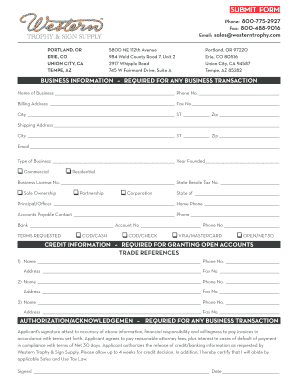Business Credit Application Form