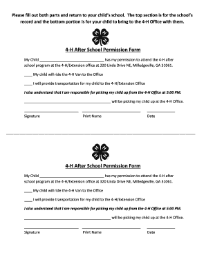 4-H After School Permission Form