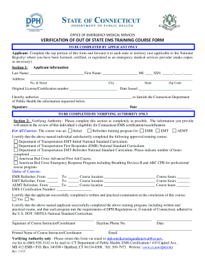 Connecticut Out of State EMS Training Verification Form