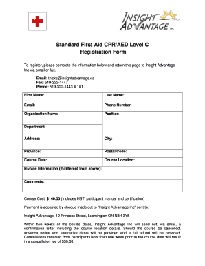 First Aid CPR/AED Level C Registration Form