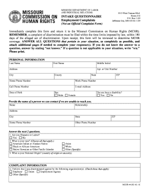 Missouri Employment Discrimination Intake Questionnaire
