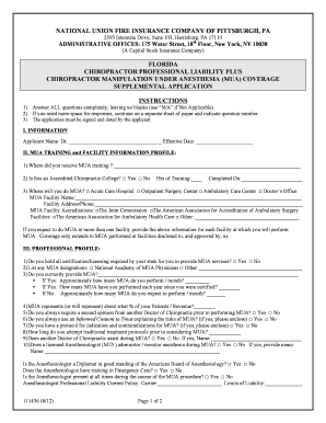 Florida Chiropractor Professional Liability Plus Application