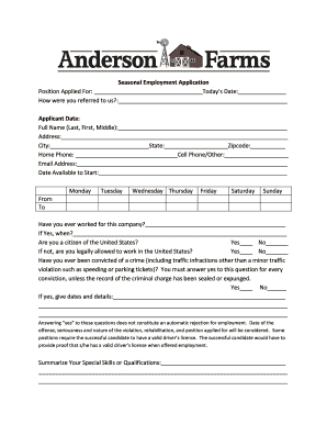 Seasonal Employment Application Form