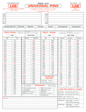 Universal Pins Purchase Order Form