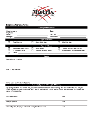 Employee Warning Notice - MatrixOneSource