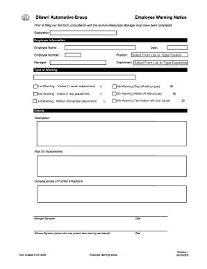 Employee Warning Notice - Dilawri Automotive Admin - dgcadmin