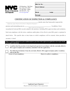 Certification of Inspection & Compliance