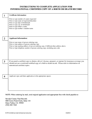 Application for Informational Certified Copy of Birth or Death Record