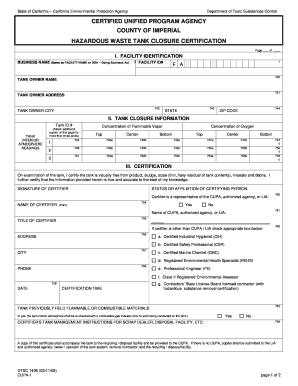 California Hazardous Waste Tank Closure Certification