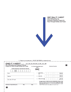 Ohio IT 1140EXT Withholding Tax Extension Payment Coupon