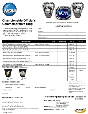 NCAA Championship Ring Order Form