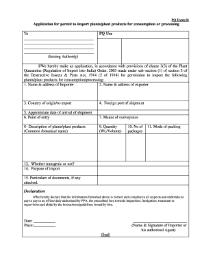 PQ Form 01 - Plant Import Permit Application