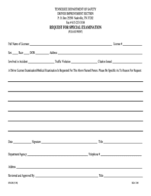 Tennessee Driver Improvement Special Examination Request