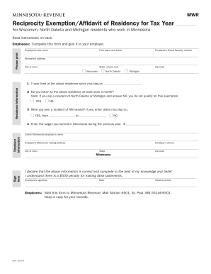 Minnesota MWR Reciprocity Exemption Form