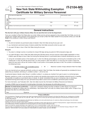 New York State Withholding Exemption Certificate for Military