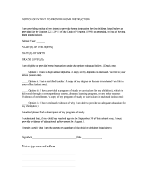 Virginia Home Instruction Notice