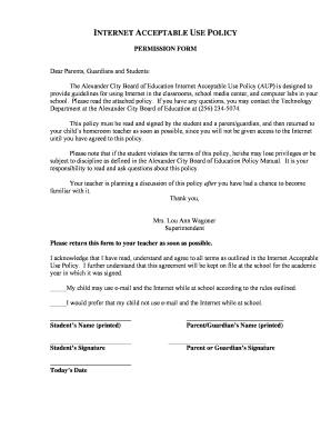 Internet Acceptable Use Policy Permission Form