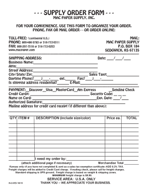 Mac Paper Supply Order Form