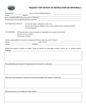 Request for Review of Instruction or Materials