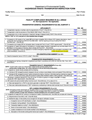 Hazardous Waste Transporter Inspection Form