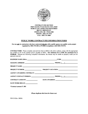 Public Work Contract Fee Information Form