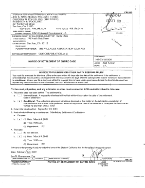 Notice of Settlement of Entire Case