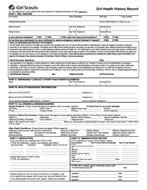 Girl Health History Record