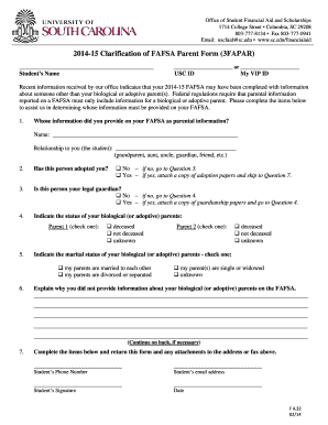 2014-15 Clarification of FAFSA Parent Form
