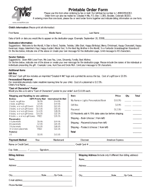Printable Order Form for Personalized Children's Books