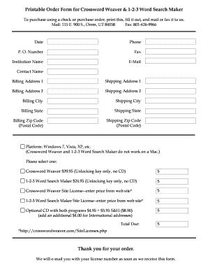 Order Form for Crossword Weaver & 1-2-3 Word Search Maker