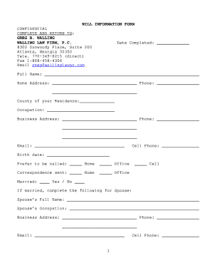 WILL INFORMATION FORM
