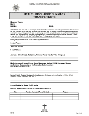 Florida Juvenile Justice Health Discharge Summary