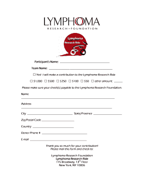 Lymphoma Research Ride Donation Form