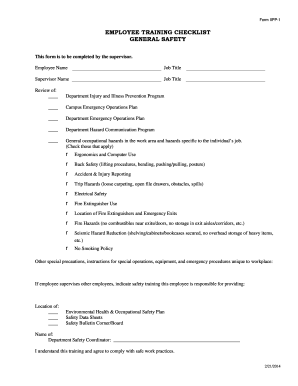 Employee Training Checklist Form IIPP-1