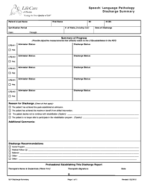 Speech Language Pathology Discharge Summary