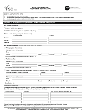Registered Cooperative Identification Form