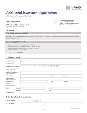 Chifley Wholesale Fund Additional Investment Application