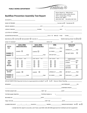 Backflow Prevention Assembly Test Report
