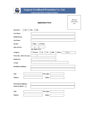 Gujarat Livelihood Promotion Co. Ltd Application Form