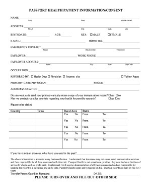 Passport Health Patient Information/Consent Form