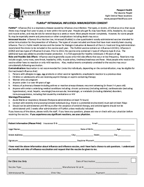 FluMist Influenza Immunization Consent Form