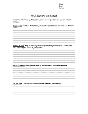 QAR Review Worksheet