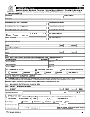 NSW Police Force Application for National Criminal History Record Check