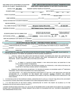New Jersey Private School Transportation Application