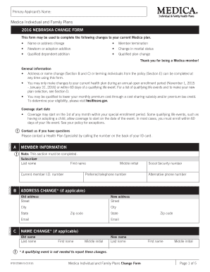 Medica Individual and Family Plans Change Form