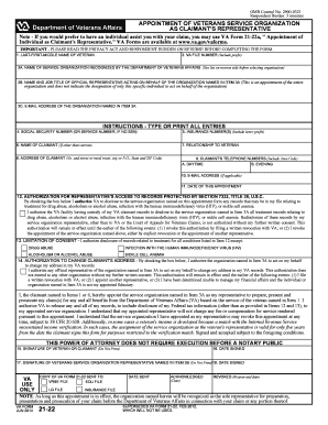 Appointment of Veterans Service Organization as Claimant's Representative