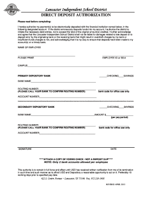 Lancaster ISD Direct Deposit Authorization