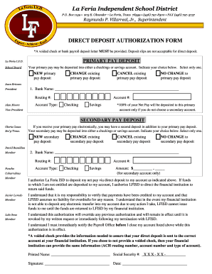 La Feria ISD Direct Deposit Authorization Form