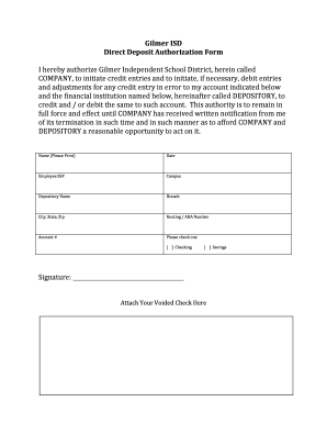 Gilmer ISD Direct Deposit Authorization Form